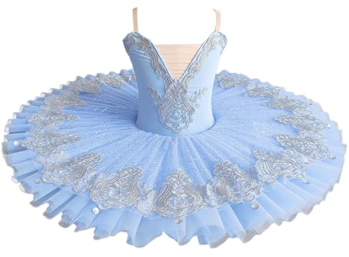 Xytraiihw Professioneller Ballett-Tutu-Rock Für Kinder, Damen-Ballettkleid Für Erwachsene Mädchen Kinder Bühnenkleidung Schwanensee-Tanz-Ballerina-Kostüme,Blau,150