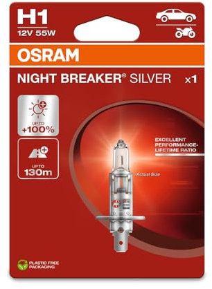 OSRAM NIGHT BREAKER SILVER, H1, lampada per proiettori alogena, blister singolo (1 lampada)