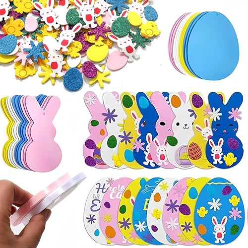 HERZWILD Easter Craft Kit Easter Egg Craft Spring Craft Kit Easter Stickers Set Easter Decorations for Easter Party Favor Easter Crafts Supplies (Color Eggs Bunny)