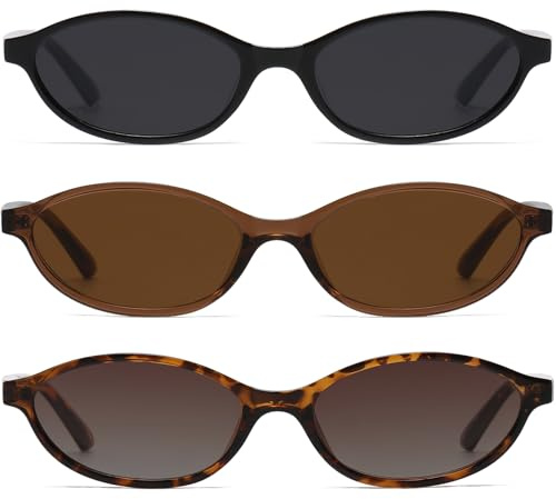 Musivon Oval Sunglasses for Womens - (3Pcs) Retro Narrow Small Sun Glasses UV Protection