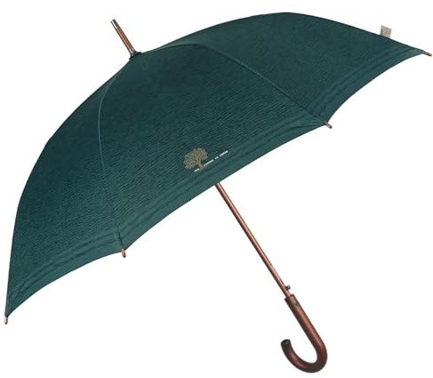 PERLETTI Ombrello Lungo Uomo Tessuto Riciclato - Ombrello Antivento Pioggia Automatico Ecologico Resistente Uomo Donna - Ombrello Classico Ecosostenibile con Manico in Legno - Diametro 116 cm (Verde)