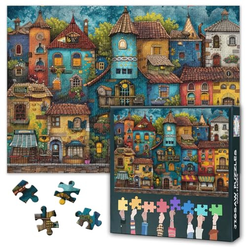 Jigsaw Puzzles Bunte Hausbau - 1000 Stück Puzzle für Erwachsene, Altstadt Landschaft Kunst 1000-teiliges Puzzles für Erwachsene (70 x 50 cm), Familie Spielabend & Home Decor (Fantasy-Serie)