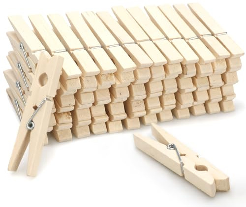 Zeno Wooden Pegs – 50 Pack Wooden Clothes Pegs 7.5 cm with Rust-Resistant Coil, Natural Wood Clips for Laundry, Hanging Clothes, Crafts & DIY