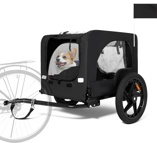 Anwick Dog Bike Trailer, Heavy Duty Dog Trailer for Bicycle, Cart Pet Bike Carrier with 3 Doors, 16 Wheels, Flag, Collapsible to Store, Pet Cart Bicycle Carrier for Small and Medium Pets (Black)