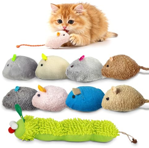 soodyoow 9 Piezas Juguetes para Masticar para Gatos, Ratones de Juguete con Hierba Gatera y Oruga, Juguete Dental para Gatos con Fruta Silvervine, para Salud Bucal e Interacción