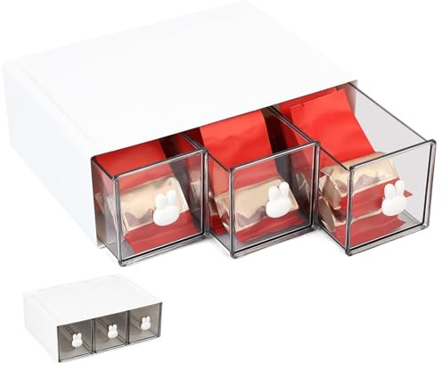 Hmkesoteric Organizer Cucina, Scatola Porta Tisane Bustine, Porta Bustine The e Tisane, Cassetto Portaoggetti per tè, Porta Bustine Zucchero in Plastica con Cassetti per Contenitore Cialde Caffe tè