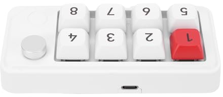 Jectse Teclado Numérico USB C con Cable, Teclado Mecánico Macro Programable con una Sola Mano de 8 Teclas, Programable, con Perilla, para Trabajar y Jugar. (White)