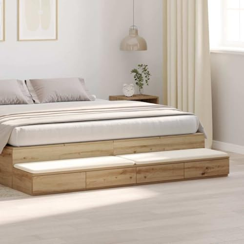 SKTQYQO Minimalist Bed Drawers Artisan Oak 200 x 36.5 x 16.5 cm Engineered Wood Storage Unit with Push-to-Open Drawers, Multifunctional Bedside Seat or Step for Modern Home