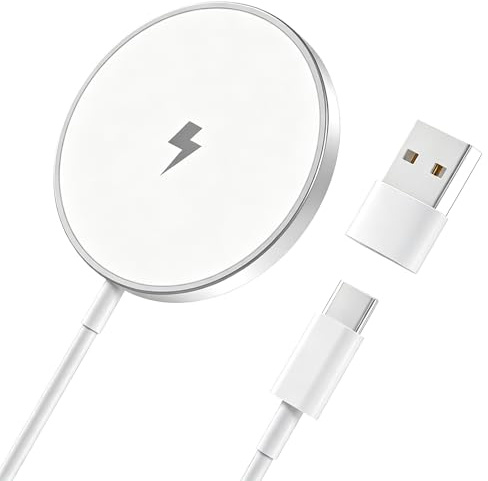 15W Cargador Inalámbrico Magnético para iPhone 17 Pro Max/17/Air/16/15 Pro Max/15/14/13/12 Serie, AirPods 4/3, Carga Inalámbrico Rápido, Cargador de Inducción con Puertos duales USB A y C (Blanco)
