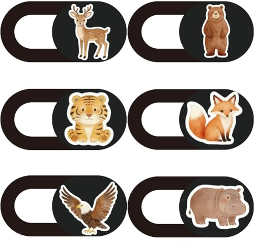 PRESSINART 6 pièces 6 Styles Cache Caméra Coulissant pour Ordinateur Portable Animaux Accessoires de Protection de la Vie Privée Protège Webcam Ultra Fin de 1 Pouce Mignon pour Ordinateur de Bureau