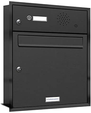 AL Briefkastensysteme, 1er Unterputzbriefkasten mit Klingel in Anthrazit Grau RAL 7016, 1 Fach wetterfeste Briefkastenanlage Design modern