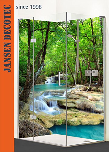 Eck - Duschrückwand, 2 Segmente, links 90x200cm, rechts 120x200cm, Motiv: Kaskaden_Wald