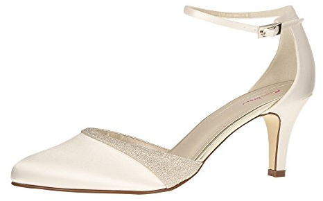 Rainbow Club Scarpe da Sposa Lisan - Décolleté in Raso Avorio e Bordo con Glitter, con Morbida Imbottitura - Misura 38.5 EU (5.5 UK)