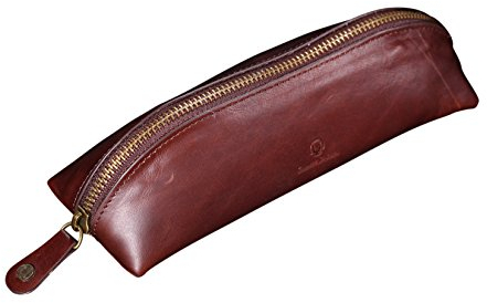 Cronus & Rhea® | Luxus Federmappe aus exklusivem Leder (Scylla) | Federmäppchen - Mäppchen - Stifteetui - Stiftetasche | Echtleder | Mit eleganter Geschenkbox | Herren - Damen (Dunkelbraun)