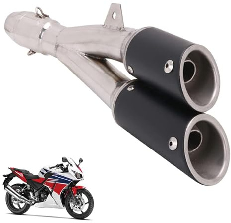 1,5-2 Double Echappement Moto,Entrée Thunder Tail Double d'échappement Slip-on à Enfiler pour Motocross Moto de Rue scooter ATV Quad