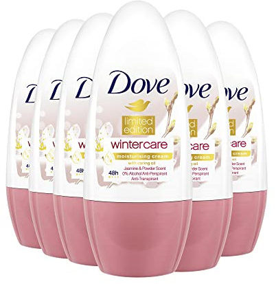 Dove Deo Roll-On Winter Care Anti-Transpirant für 48 Stunden Schutz ohne Alkohol 50 ml 6 Stück, Jasminduft