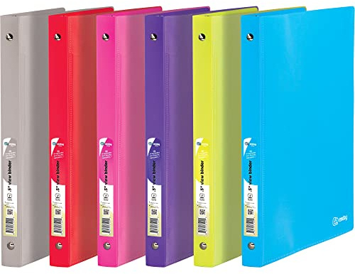1/2 Poly 3 Ring Presentation View Binder with Pocket Allows for Quick Loading of Spine Inserts and Prevents Gapping and Mis Alignment of Rings (Pack of 6) - by Emraw