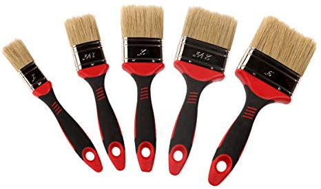 DEWEPRO® Flachpinsel 5tlg. Set - Flacher Lackierpinsel/Lasurpinsel - Pinsel mit Hellen Chinaborsten und ergonomischem 2-K Griff