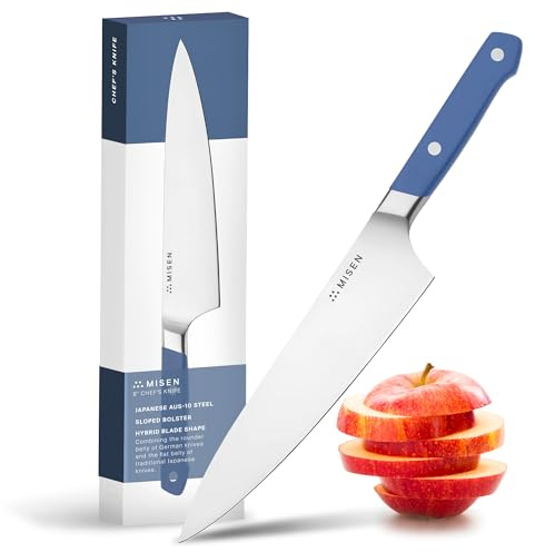 Misen 8 Chef Knife – High Carbon Japanese AUS-10 Stainless Steel – Hybrid German & Japanese Blade – Precision Kitchen Knife for Professionals & Home Cooks – Ultimate Cutting Performance - Blue