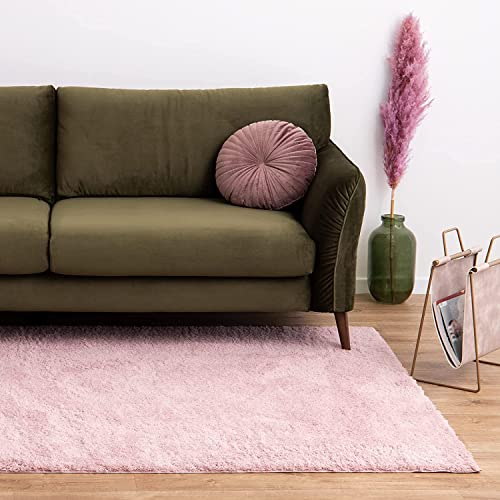 KARAT Alfombra de pelo largo para salón, dormitorio o habitacion, diseño moderno, incluye ribete de color a juego (120 x 170 cm, color rosa)