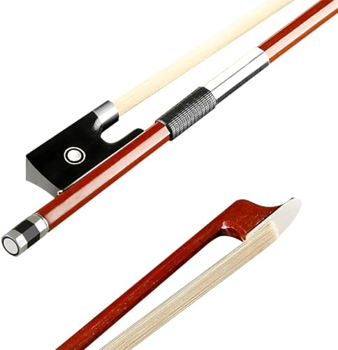 AMZZ Professional 1/2 Half Size Violin Bow – Brazilwood, Ebony Frog, White Horsehair for Beginners and Students