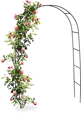 Relaxdays Rosenbogen Metall, Torbogen für den Garten, HxBxT: 240 x 140 x 38,5 cm, Rankbogen für Kletterpflanzen, schwarz