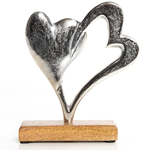 Logbuch-Verlag Grand cœur avec deux cœurs entrelacés - Cadeau de mariage, d'anniversaire - 22 cm - Argenté