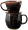 Asayu Japan Ceramic Coffee Pour Over Maker Dripper and Mug Set in Chocolate Brown, Slow Brewing Paper Filter Holder with 3 Holes for Hot Coffee and Tea - Complete 2PCS Set MAde In Japan