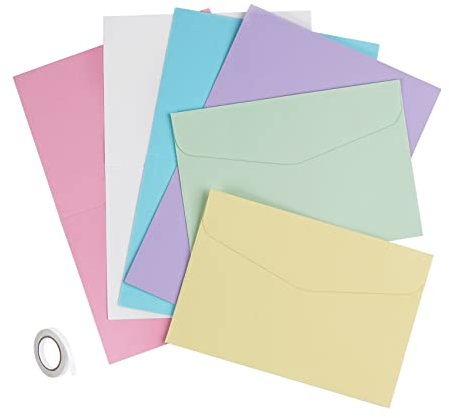 Mocraft 60 Farbig Briefumschläge mit Nassklebung Karten Umschläge Faltkarten Blanko mit Umschlag Kraft Kuvert Set für Grußkarten Einladung Geburtstagskarten (6 Farben)