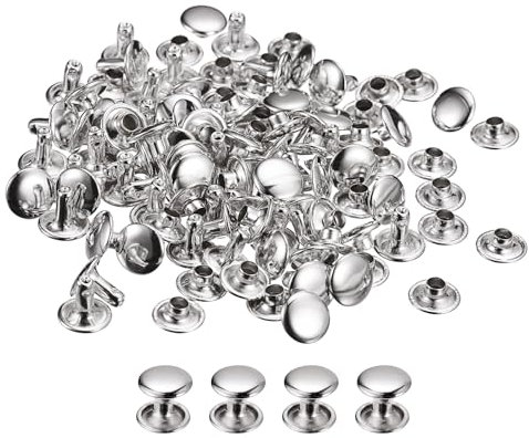 QUARKZMAN 100 Sets Leder Nieten, 10x8mm Doppelt Kappe Nieten Metallnieten Runde Nieten Hohlnieten Niete für Lederhandwerk Reparatur DIY Geldbörsen Gürtel Taschen Schuhe, Silberfarben