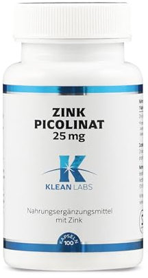 Klean Labs - Zink Picolinat - 25mg elementares Zink pro Kapsel - 100 Kapseln - vegan, ohne Gentechnik, ohne unerwünschte Zusätze & hochdosiert - zur Unterstützung des Immunsystems