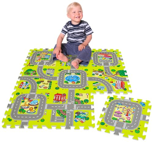 LittleTom 9 Teile Puzzlematte Straße für Kinder - 30x30 Indoor & Outdoor - Spielzeug Autostrasse Puzzle - Spielteppich Straße Spielmatte Auto Kinderteppich Puzzlematte - Spielstraße für Autos Kinder