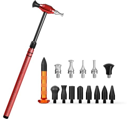 LadyRosian Car Paintless Dent Repair Tools Leveling Telescopic Hammer with Rubber 9 Heads and Knockdown Tap Down Kit for Car Hail Damage Dent Repair