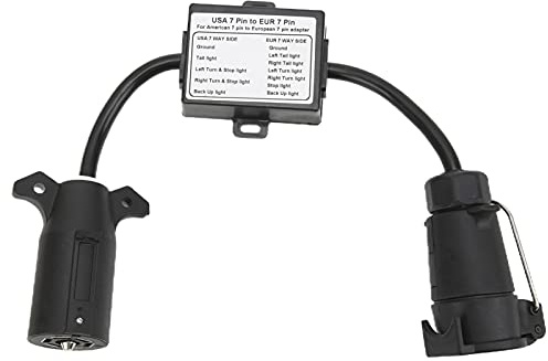 Conector de Remolque Hoja Americana de 7 Pines a Adaptador de Enchufe de Remolque Redondo Europeo de 7 Vías, Enchufe de Remolque para Portabicicletas de Caravana, Barco,