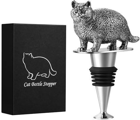 Weinflaschenverschluss mit Katzenmotiv, Geschenke für Katzenliebhaber, Geschenkideen für Frauen und Männer mit Geschenkbox