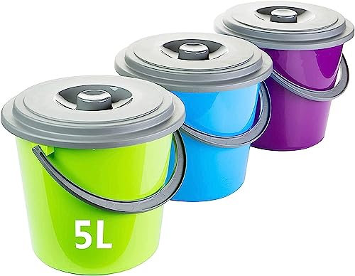 2friends Eimer mit Deckel 5l, 3er Set Putzeimer Haushalteimer Kunststoff Lebensmittelecht, Plastikeimer mit Deckel für Lebensmittel geeignet, 3-farbig Sortiert, Made in EU, Model: Maria