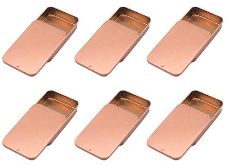 ANMOO 6-Piece Sliding Lid Empty Tins, Mini Metal Box for Storage, Pull-Slide Drawer Container for Balm Sticks, Wax, Candies, Cosmetics, Aromatherapy, Jewelry and Pills (Rose Gold)