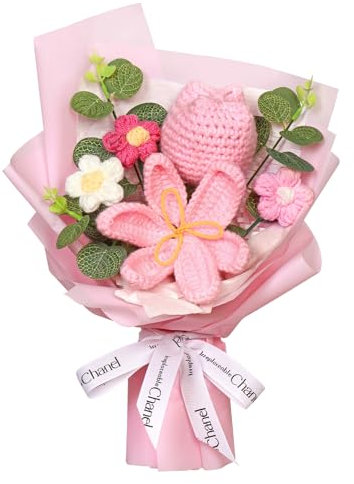 Dremisland Bouquet Fleurs au Crochet Tulipes Artificielles Bouquet Tricoté à la Main Tulipes Roses Fleur Préservée Kits de Crochet de Fausses Cadeau pour Anniversaire Graduation Mariage (Tulipe)