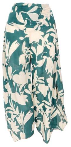 GURU SHOP Palazzohose, Weite Bedruckte Boho Sommerhose, Weiter Hosenrock - Grün/Elfenbein, Damen, Synthetisch, Size:M