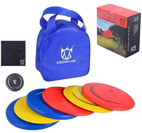 CROWN ME Disc Golf Set with 6 Discs and Starter Disc Golf Blue Bag