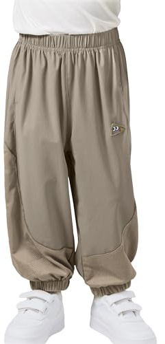 Volunboy Unisex sportbyxor för pojkar, lätta joggingbyxor med fickor elastisk midja svalt och andningsbart tyg, brun, 2-3 år