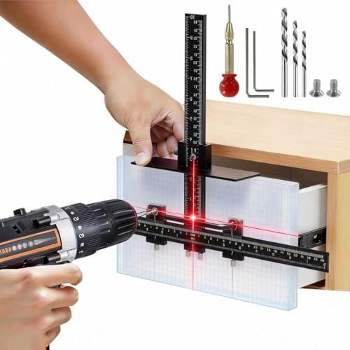 Professional Aluminum Cabinet Hardware Jig Tool - Precision Template for Handles, Pulls, Knobs Installation on Doors and Drawers