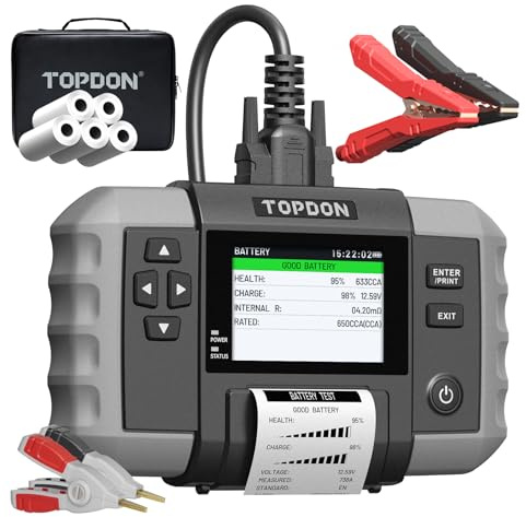 TOPDON BT600 Plus Tester Batteria Auto 6V 12V 24V, Analizzatore di Batterie, Test di Avviamento/Carica/Sistema 12V/24V, Test di Resistenza e Sequenza, Schermo 3,5 con Batteria Integrata e Stampante