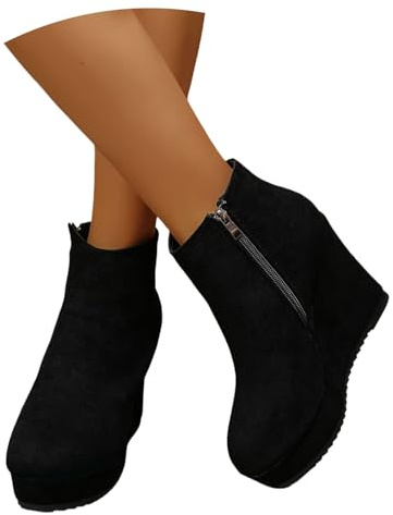 LDXEQIZ Botines De Talla Grande For Mujer Botas Cortas De Ante Ankle Boots De Plataforma con Cuña Botines con Cremallera For Otoño E Invierno Zapatos De Tobillo Vintage For Fiestas,oficinas(41 EU)