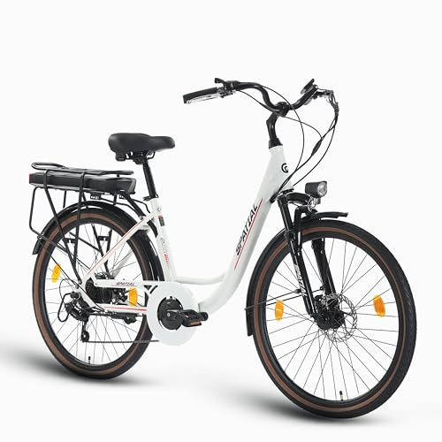 SPATIAL Vélo Électrique, 26 Vélo Électrique en Montagne pour Adulte, VTT électrique 250W, Batterie Amovible 13AH 468Wh, Autonomie 80 km, E-Bike Shimano 7 Vitesses E Bike (Blanc)