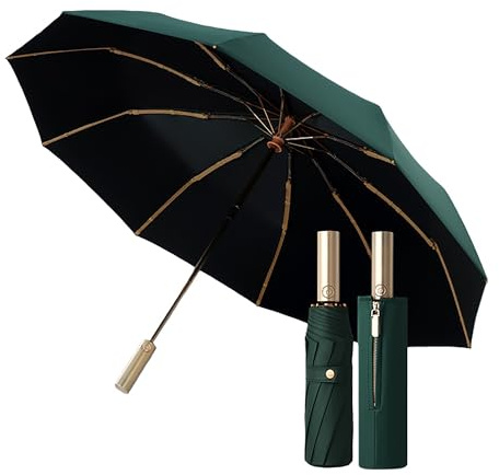 erised's bifrost Golf Paraguas Grande Plegable para Viajes Empresariales,Asa de Oro de Lujo, Apertura/Cierre Automático,Lluvia/Sol,UPF50+,Manga con Cremallera,10 Varillas, Hombres/Mujeres,Coche