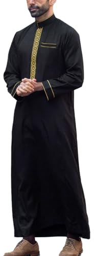 Generisk herr thobe kaftan långärmad islamisk abaya muslimsk med fickor bönkläder rock lång arabiskt linne A34