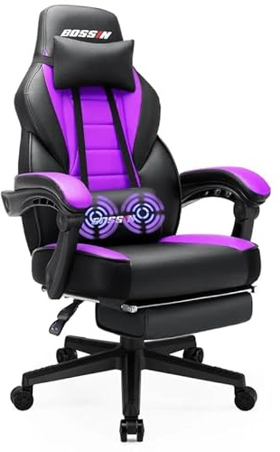 BOSSIN Massage Gaming Office Chair, 400LBS High Back Computer Chair with Footrest and Headrest, Adjustable Swivel Silla Gamer, Ergonomic Heavy Duty, Big and Tall Chair with Lumbar Support