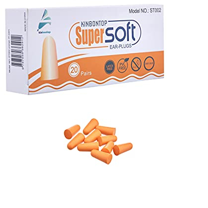 Kinbontop, tappi per le orecchie in spugna morbida, SNR di 38 dB, riduzione del rumore, protezione per l'udito ,colore arancione, confezione da 20