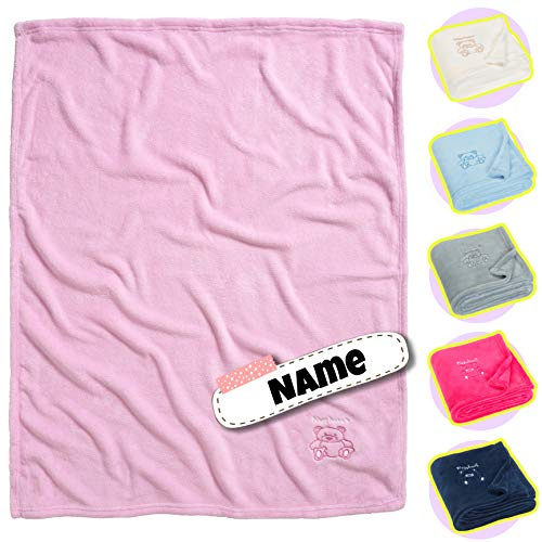 Stickling Babydecke Bestickt mit Namen | personalisiert | kuschelig weich | 6 Varianten (Rosa)